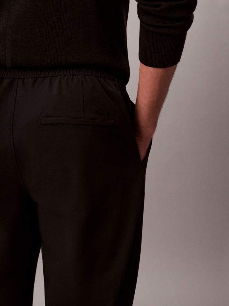 Black Stretch Dobby Straight Leg Trousers  Men