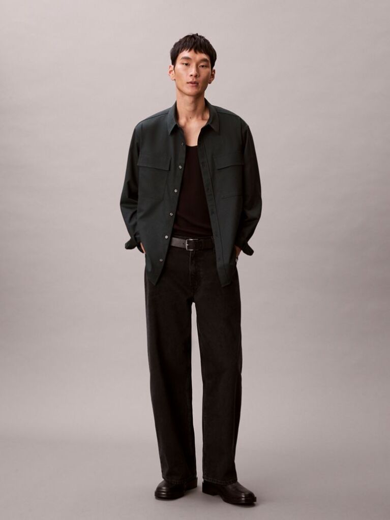 Green Melange Button-Down Easy Shirt  Men