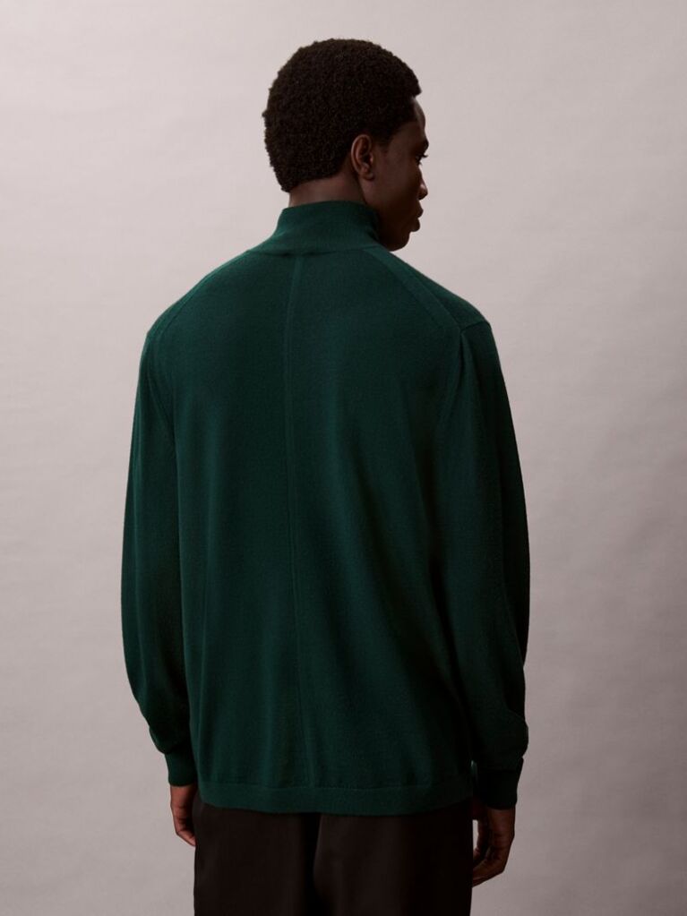 Green Merino Wool Mock Neck Jumper  Men