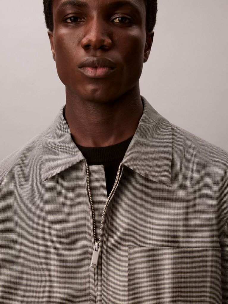 White Wool Houndstooth Blouson Jacket  Men