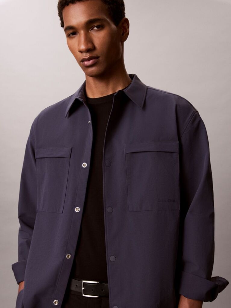 Blue Longsleeve Tech Knit Dobby Relaxed Overshirt  Men