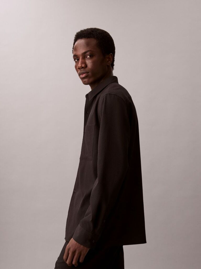 Black Seersucker Classic Shirt  Men