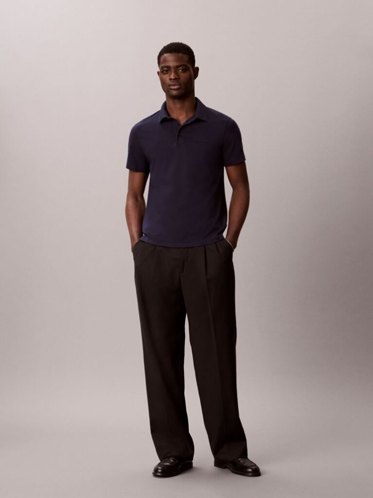 Blue Slim Cotton Badge Polo Shirt  Men