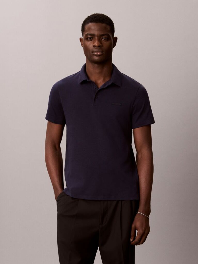 Blue Slim Cotton Badge Polo Shirt  Men