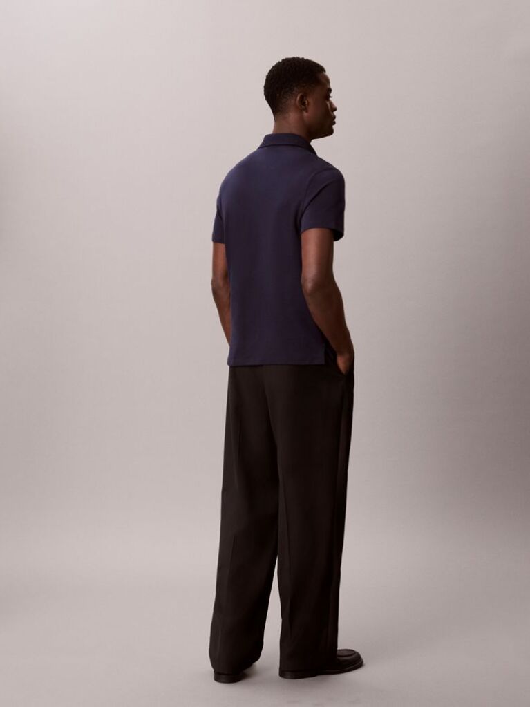 Blue Slim Cotton Badge Polo Shirt  Men
