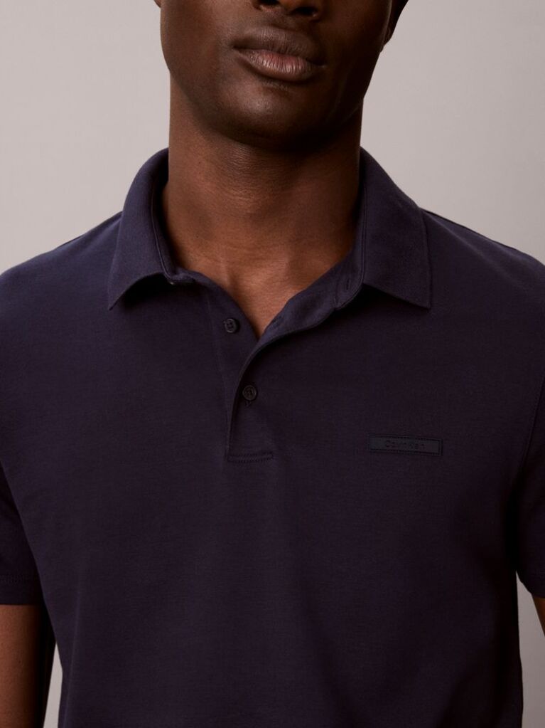 Blue Slim Cotton Badge Polo Shirt  Men