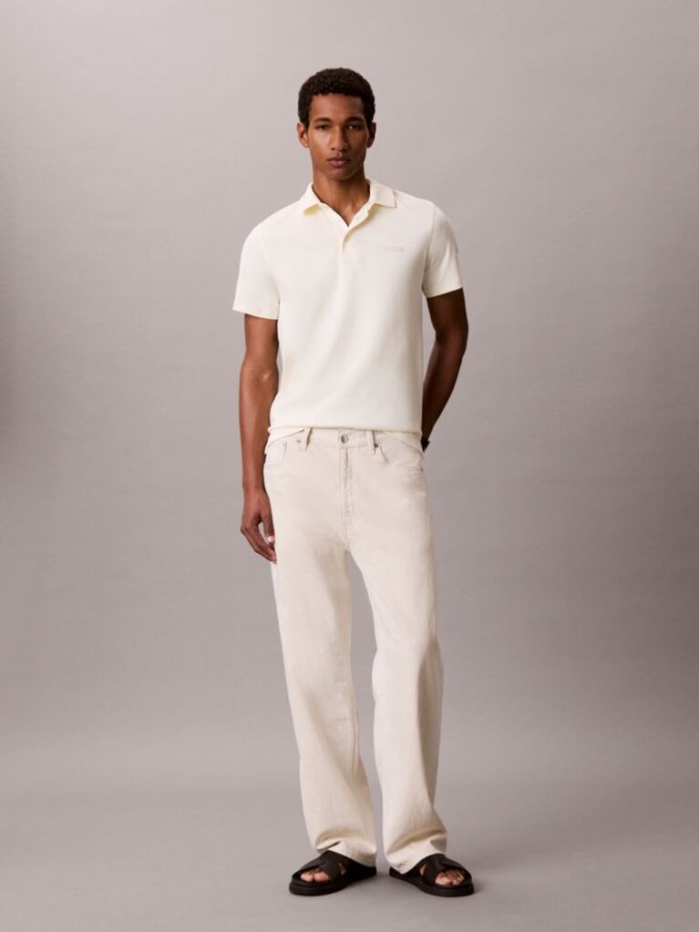 Yellow Slim Cotton Badge Polo Shirt  Men