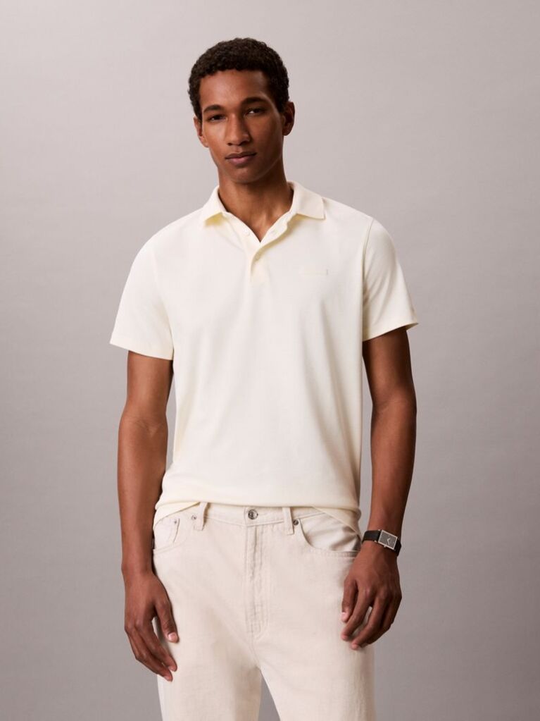 Yellow Slim Cotton Badge Polo Shirt  Men