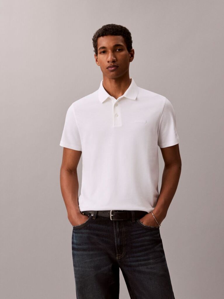White Slim Cotton Badge Polo Shirt  Men
