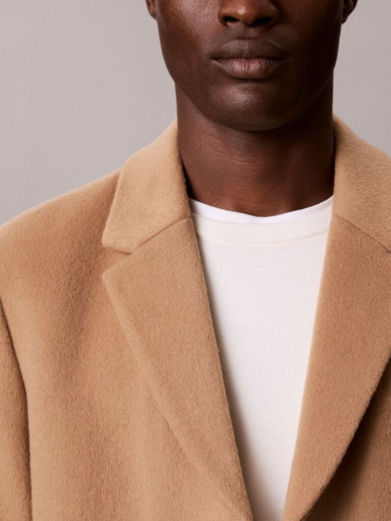 Brown Wool Blend Overcoat  Men