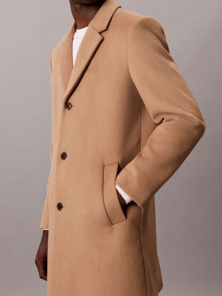 Brown Wool Blend Overcoat  Men