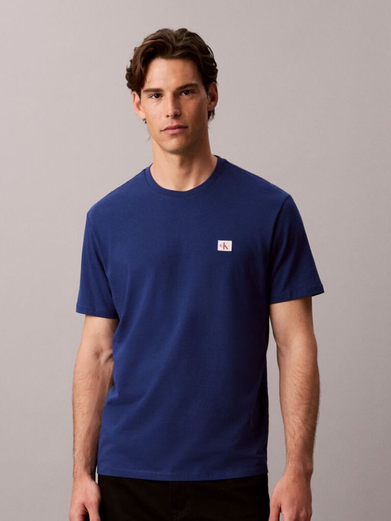 Μπλε Βαμβακερό T-shirt  Άνδρας