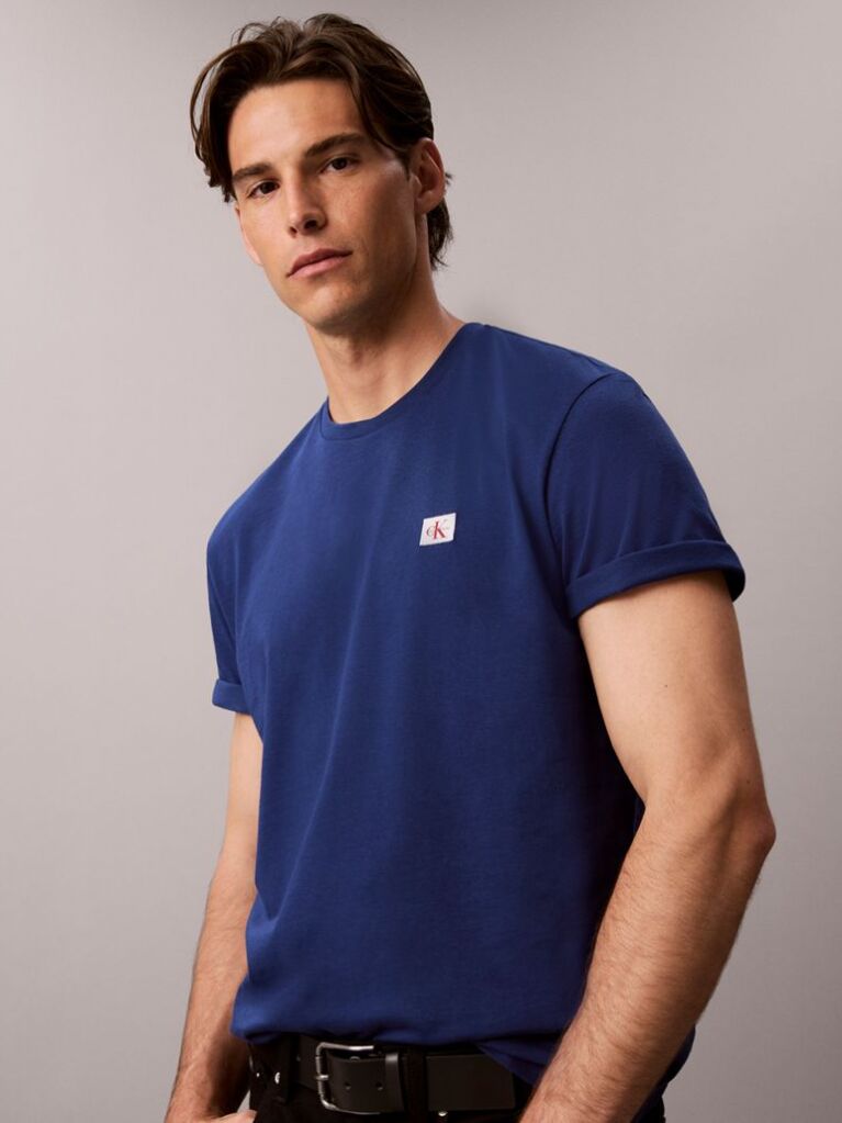 Μπλε Βαμβακερό T-shirt  Άνδρας