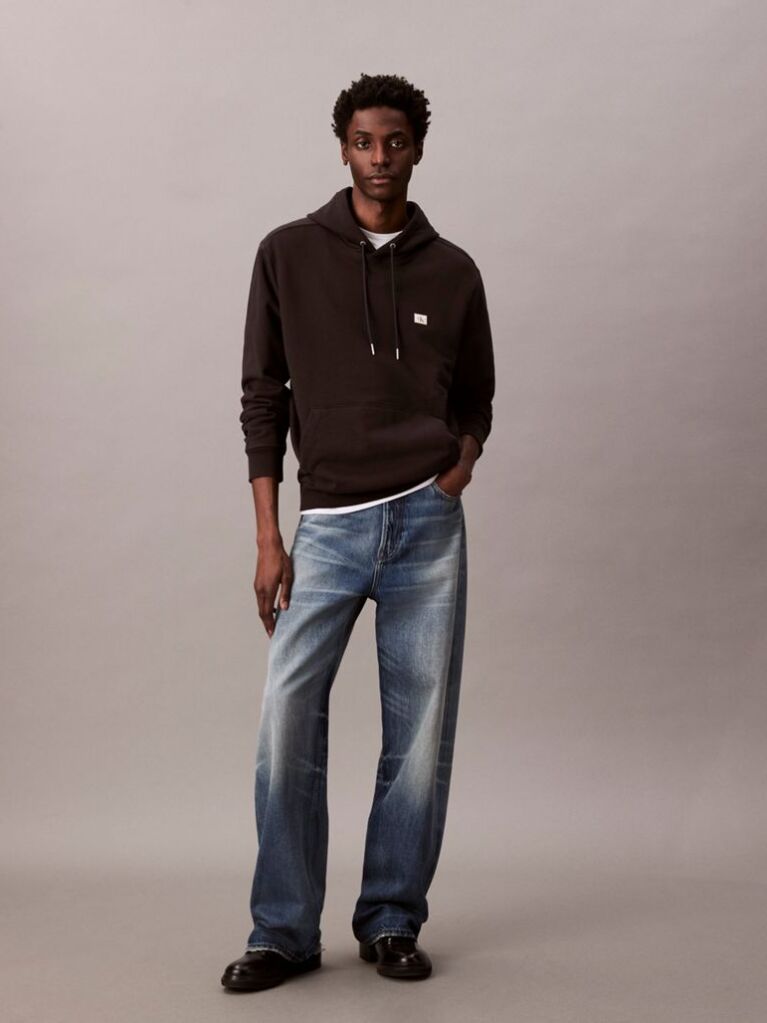 Black Cotton Terry Badge Hoodie  Men