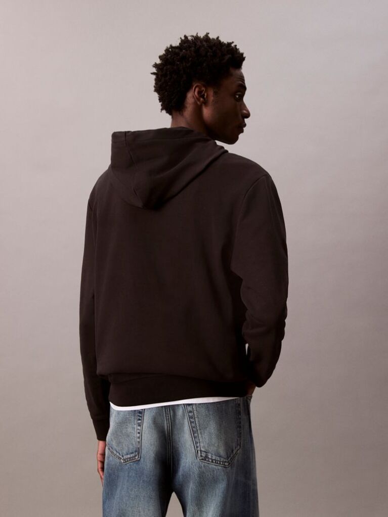 Black Cotton Terry Badge Hoodie  Men