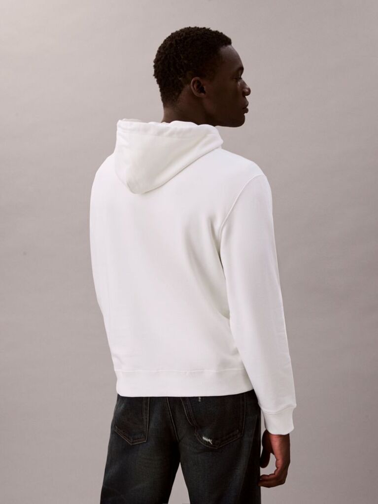 White Cotton Terry Badge Hoodie  Men