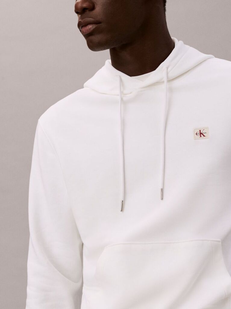 White Cotton Terry Badge Hoodie  Men