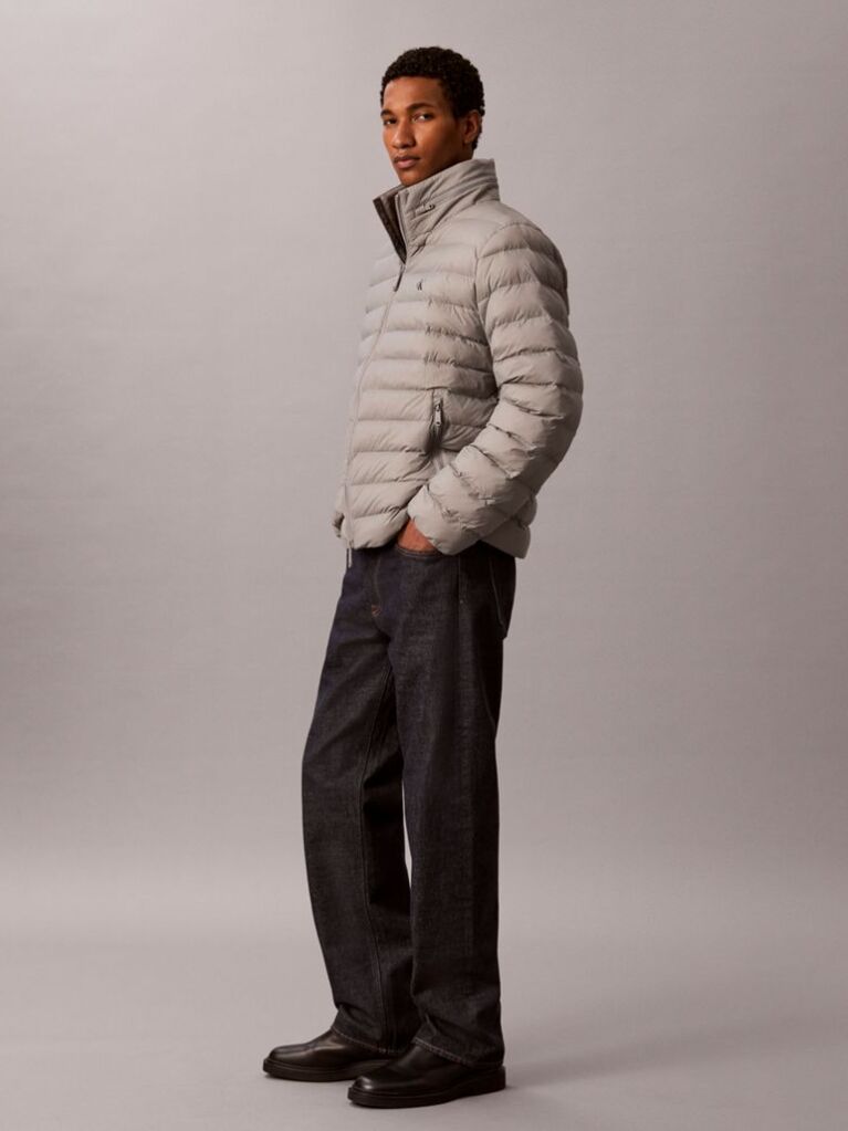 Grey Lightweight Nylon Puffer Jacket  Men