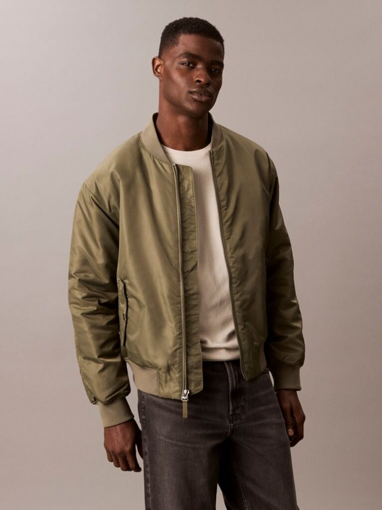 Green Nylon Bomber Jacket  Men