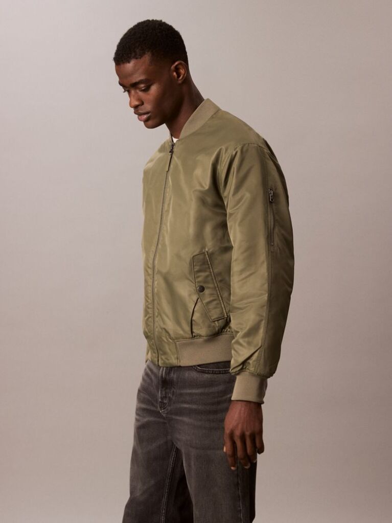 Green Nylon Bomber Jacket  Men