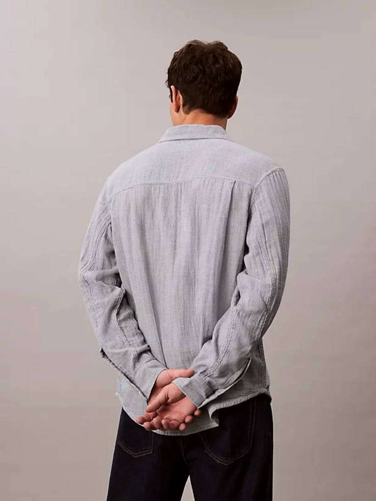 Blue Double Face Striped Cotton Shirt  Men