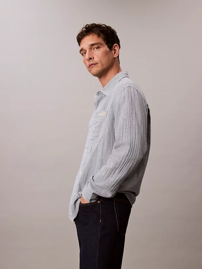 Blue Double Face Striped Cotton Shirt  Men