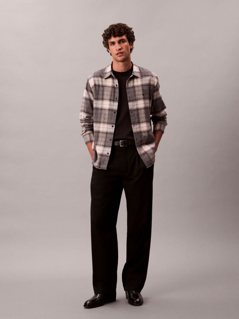 Black Plaid Brushed Relaxed Button-Down Shirt  Men