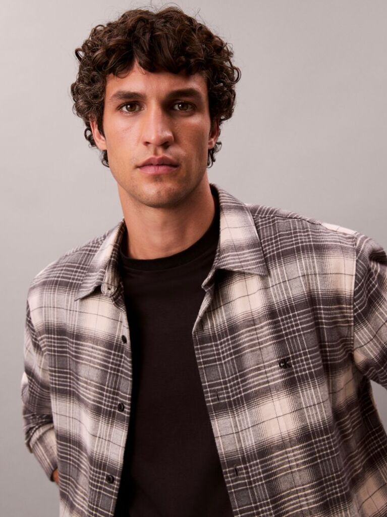 Black Plaid Brushed Relaxed Button-Down Shirt  Men