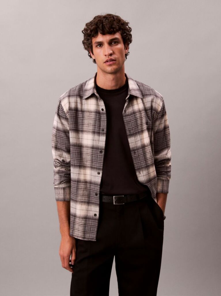 Black Plaid Brushed Relaxed Button-Down Shirt  Men