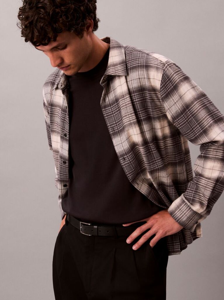 Black Plaid Brushed Relaxed Button-Down Shirt  Men
