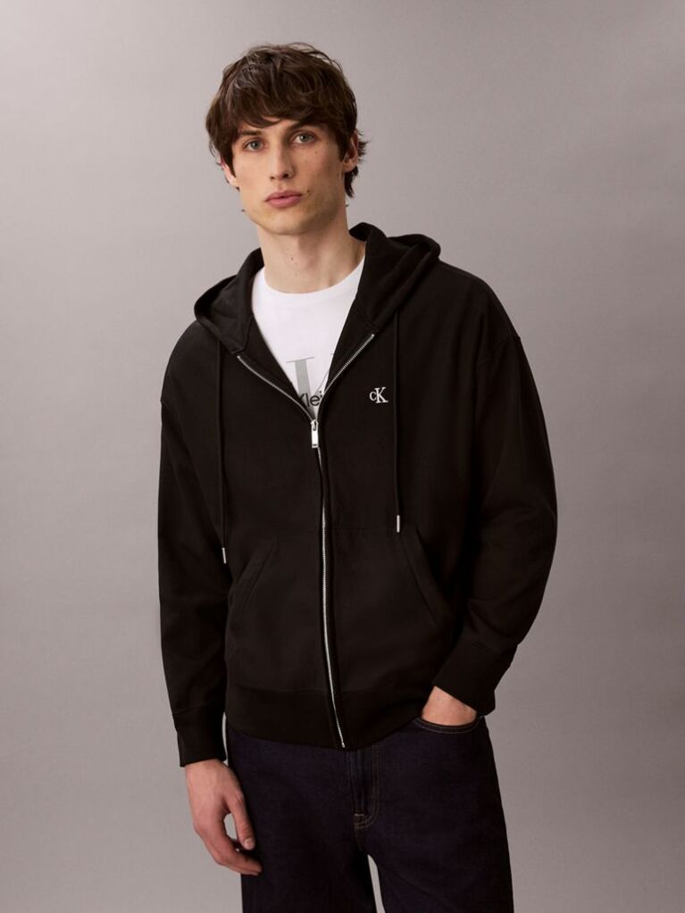 Black Relaxed Monogram Zip-Up Hoodie  Men