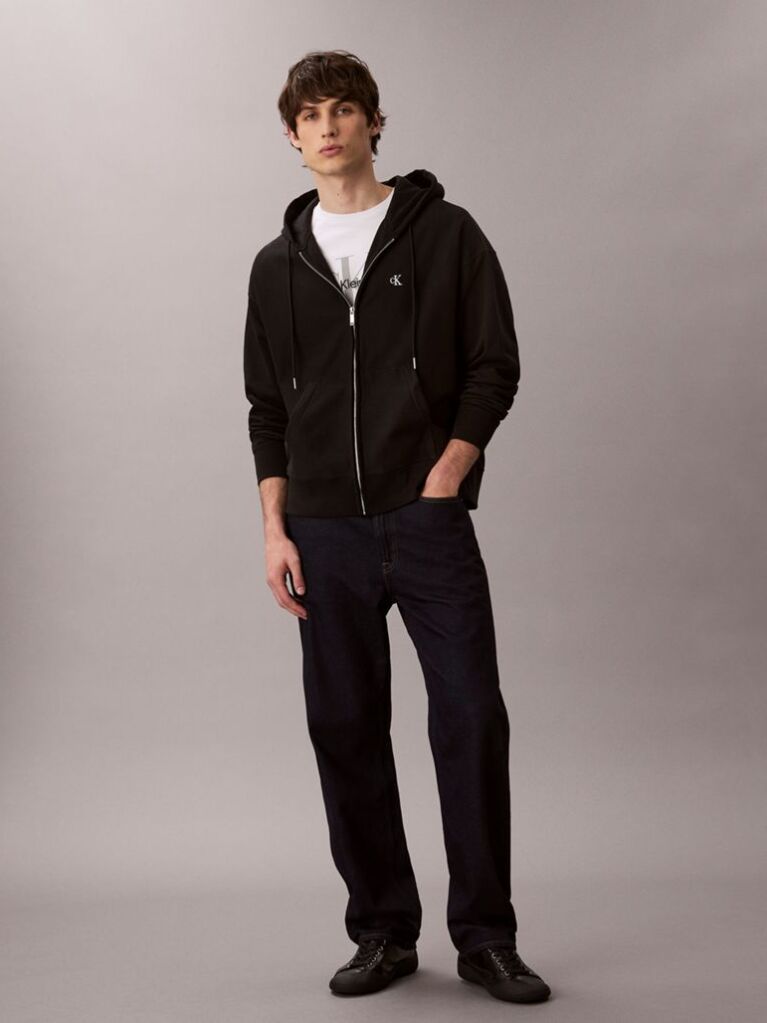 Black Relaxed Monogram Zip-Up Hoodie  Men