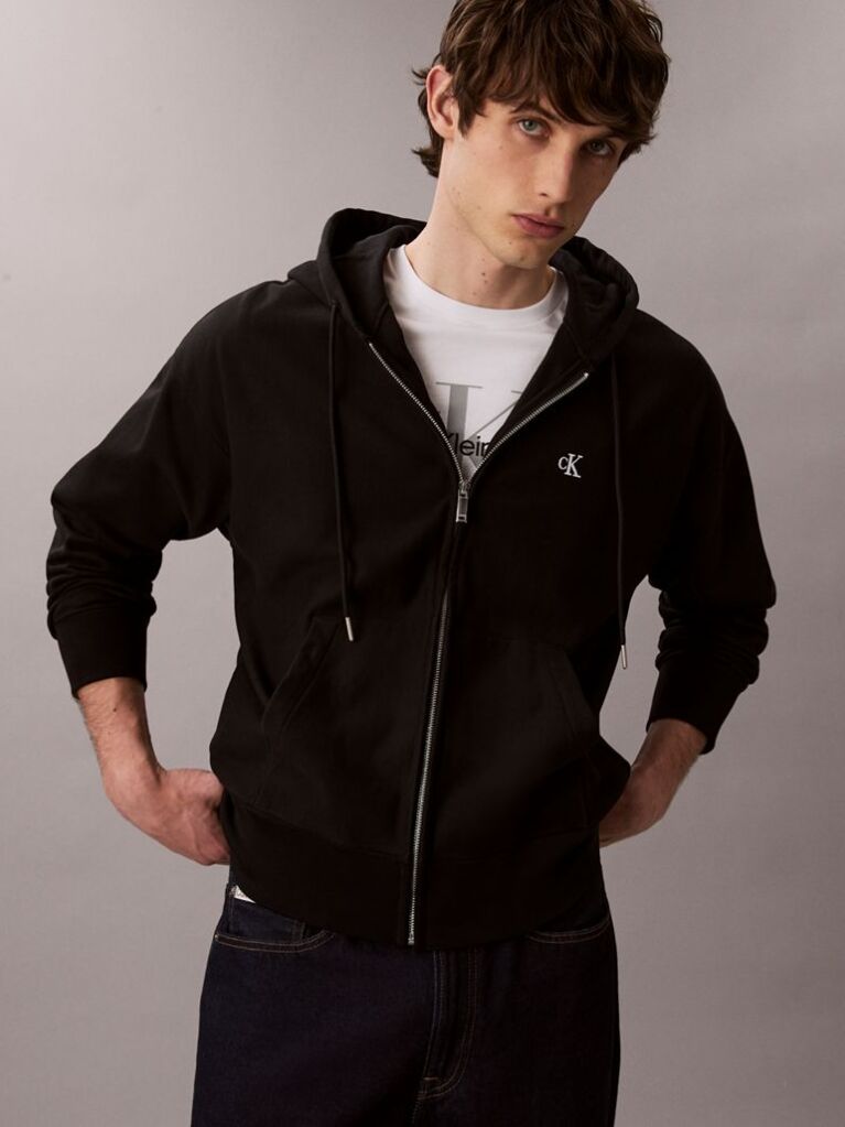 Black Relaxed Monogram Zip-Up Hoodie  Men