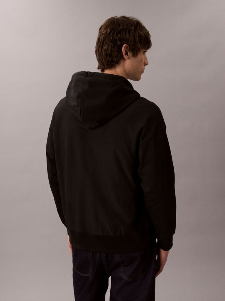 Black Relaxed Monogram Zip-Up Hoodie  Men