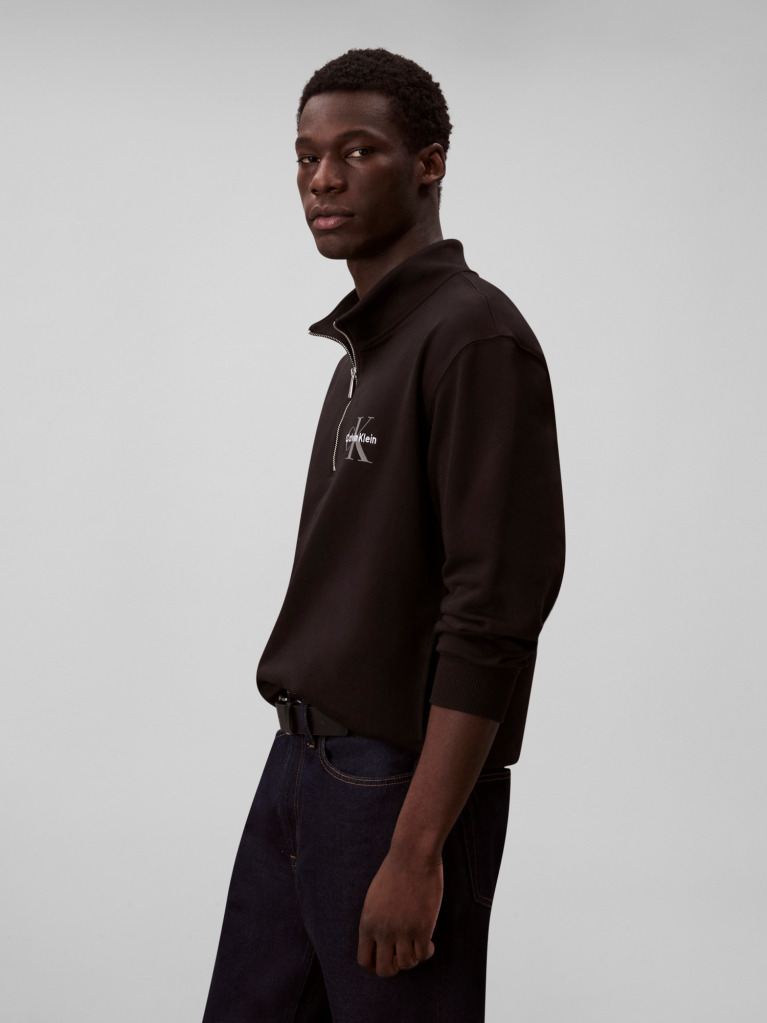 Black Long Sleeve Terry Micro Logo Sweatshirt  Men
