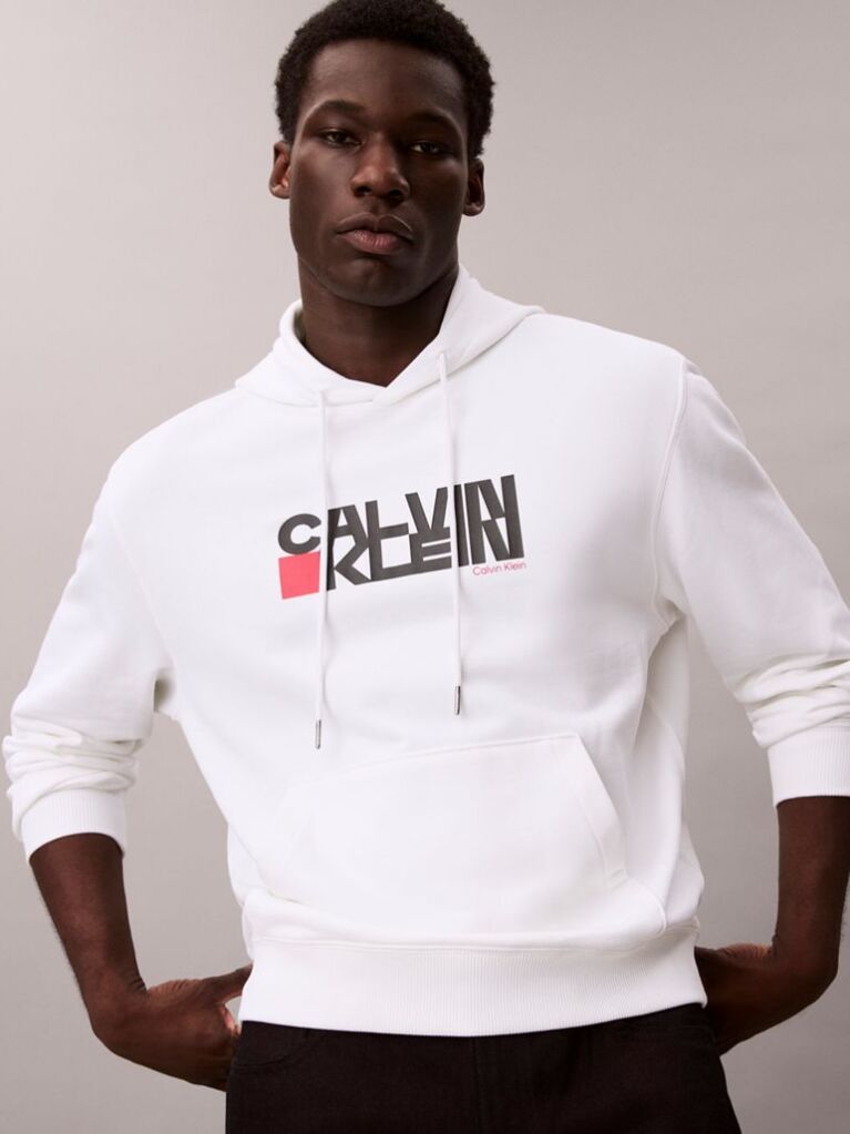 White Logo Graphic Hoodie  Men