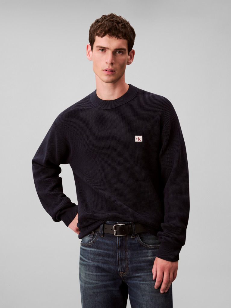 Blue Waffle Cotton Monogram Jumper  Men