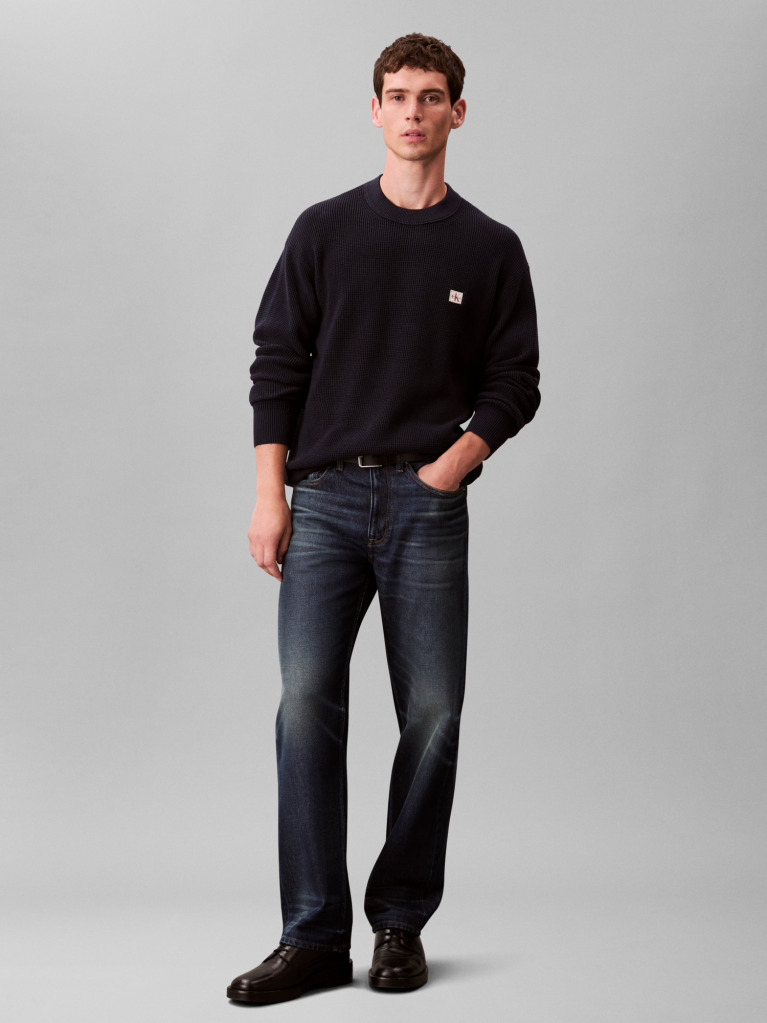 Blue Waffle Cotton Monogram Jumper  Men