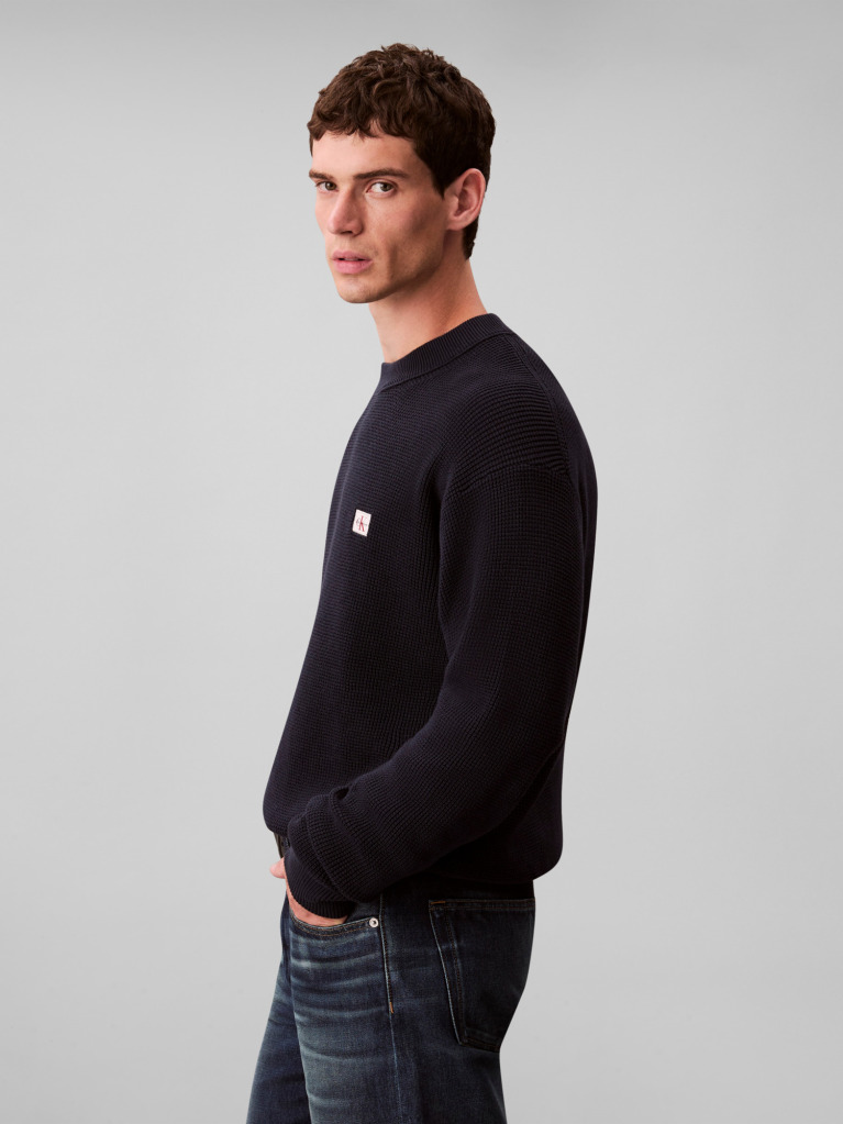 Blue Waffle Cotton Monogram Jumper  Men