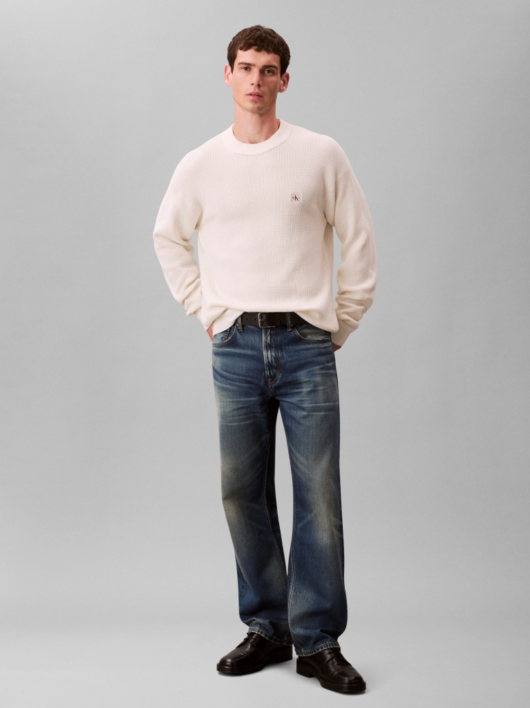 White Waffle Cotton Monogram Jumper  Men