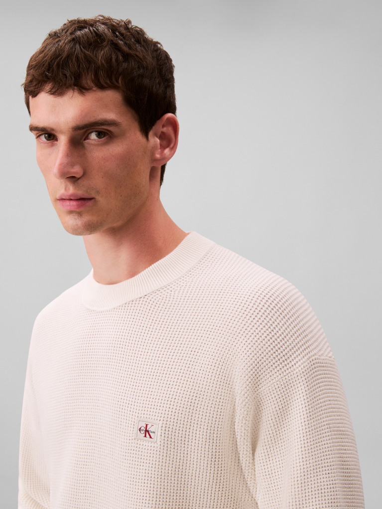 White Waffle Cotton Monogram Jumper  Men