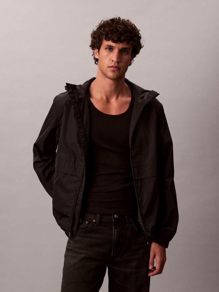 Black Long Sleeve Nylon Flange Windbreaker  Men