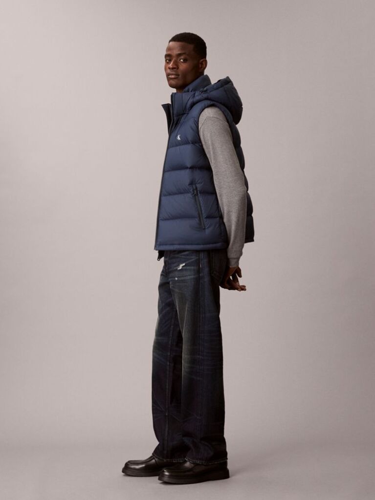 Blue Hooded Down Puffer Gilet  Men
