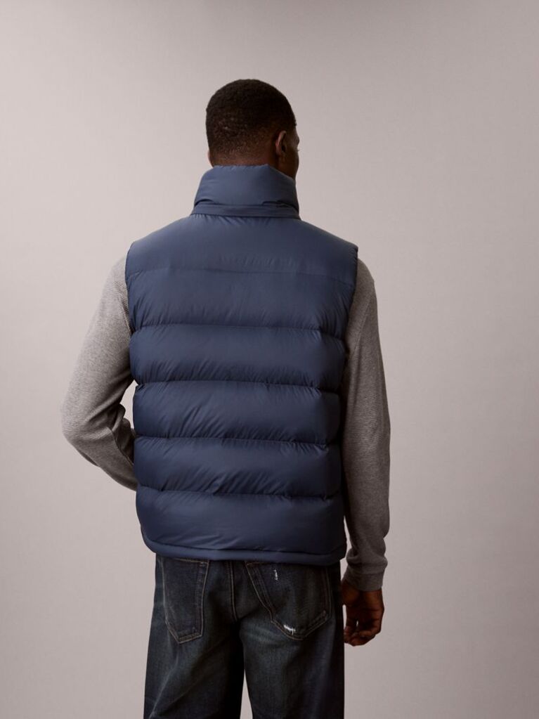 Blue Hooded Down Puffer Gilet  Men