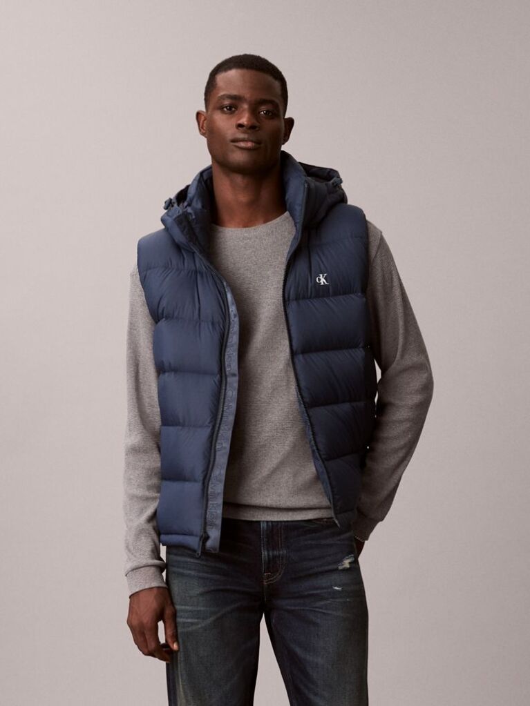 Blue Hooded Down Puffer Gilet  Men