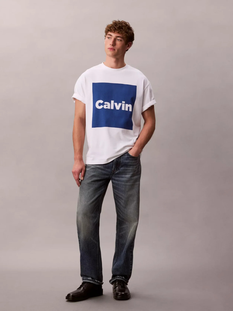 White Logo Box Graphic Relaxed T-Shirt  Men