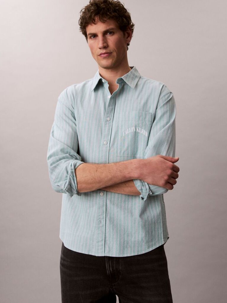 Green Stripe Relaxed Button-Down Shirt  Men