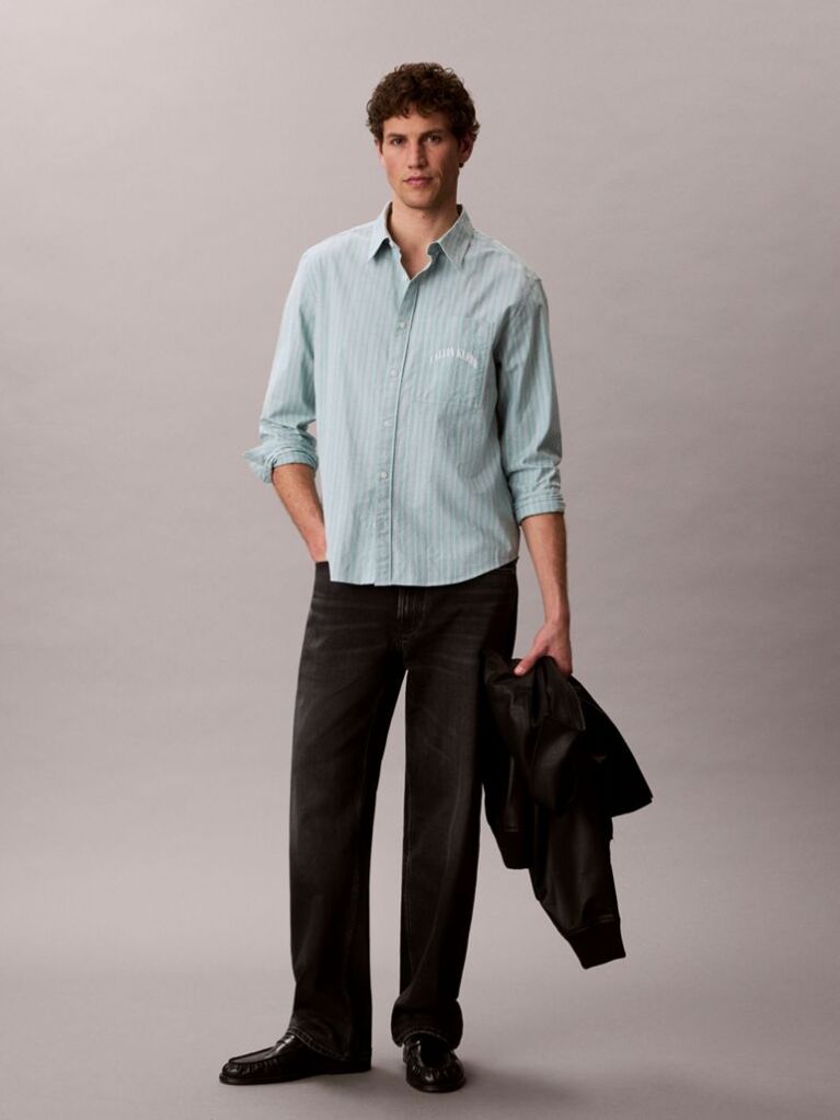 Green Stripe Relaxed Button-Down Shirt  Men
