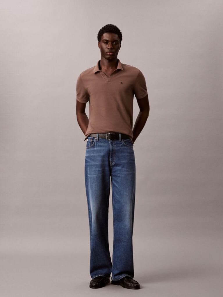 Brown Cotton Piqué Open Collar Polo Shirt  Men