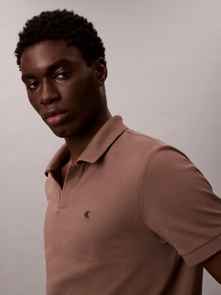 Brown Cotton Piqué Open Collar Polo Shirt  Men